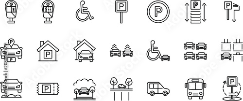Obraz na plátně Car Parking Lot and Traffic Zone Icon Set with Handicap Access Signs Garages Tic
