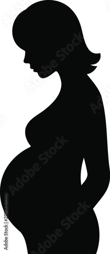 Fotografie Pregnant woman silhouette profile view expectant mother prenatal care illustrati