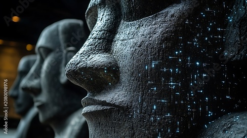 Stone faces with digital overlay