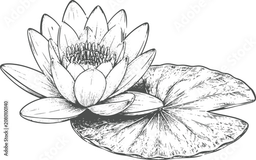 Vintage Water Lily Engraving Vector | Botanical Lotus Flower Antique Hand Drawn Illustration