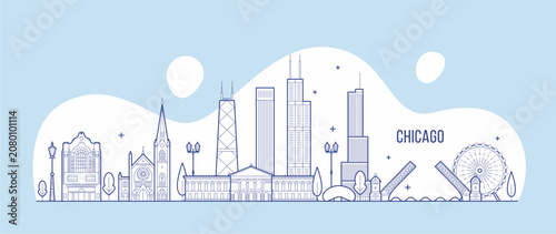 Φωτογραφία Chicago skyline silhouette in soft blue tones