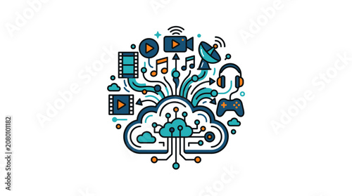 Cloud Computing Multimedia and Entertainment Content Icon