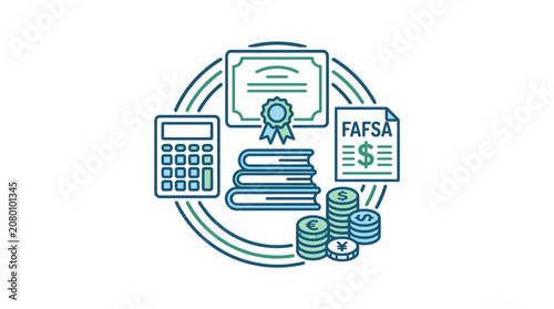 Financial Aid and College Funding Education Icons