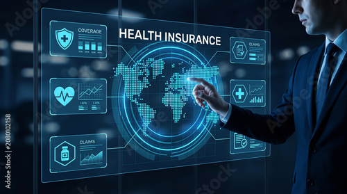 Businessman Interacting with Digital Health Insurance Interface