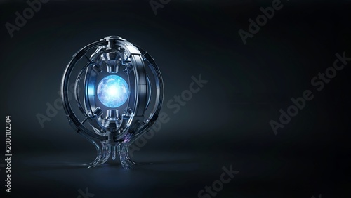 Blue Plasma Energy Reactor Core in Metal Spherical Mechanical Device, Future Fusion Technology Concept and Science Fiction