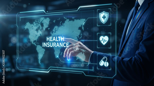 Businessman Interacting with Digital Health Insurance Interface