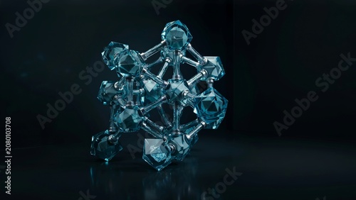 Molecular Lattice Structure of Transparent Blue Crystal with Metal Connections, Nanotechnology Concept and Chemical Bonding Science