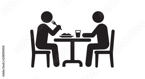 People Sitting At Table Eating Dinner Together Silhouette Icon