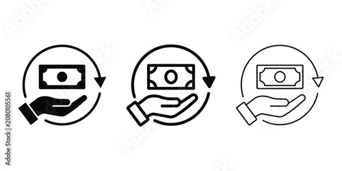 Fotografía Cashback money transaction hand icon silhouette vector outline and line art