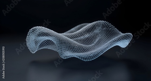Abstract Digital Wave Network Structure in the Form of Floating 3D Plexus Lattice, Big Data and Information Technology Concept