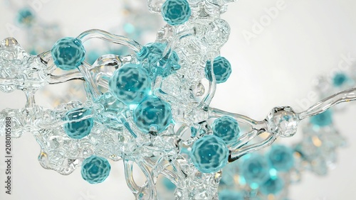 Turquoise Abstract Molecular Structure with Transparent Liquid Network and Glossy Glass Effect, Modern Chemistry and Biotechnology Concept