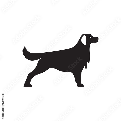 Vector black silhouette of a golden retriever dog isolated on a white background