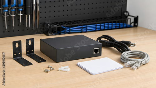 Obraz na płótnie PoE injector mounting shelf kit with blank setup cards
