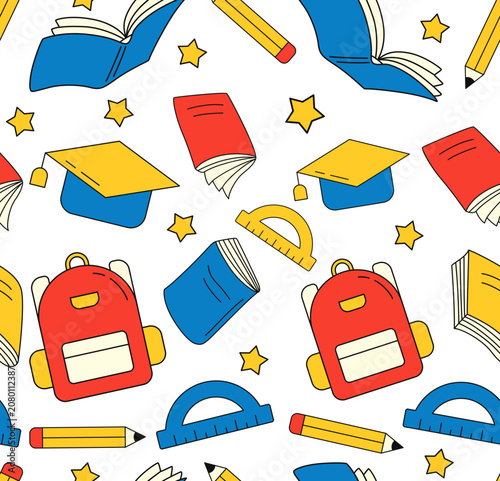 School Seamless Pattern Background. Vector Isolated
