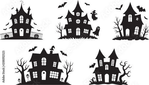 Foto Collection silhouettes of haunted houses vector flat illustration