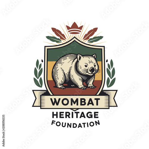 Wombat mascot shield frame for Heritage Foundation organization animal wildlife conservation regional history culture logo design