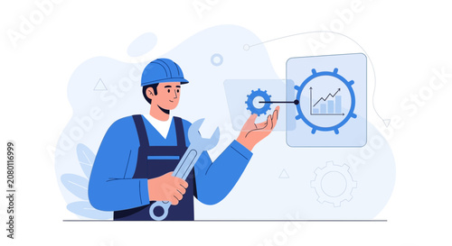 Mechanic and Gear Symbol with Growth Chart, Representing Efficiency, Engineering, and Business Development