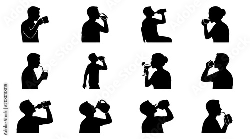 Silhouette icons of people drinking beverages.