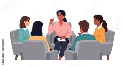 Quadro su tela Indian Female Psychologist Nodding with Notepad in Armchair