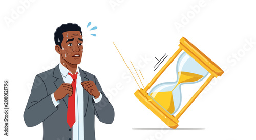 Картината върху платно African American Sales Agent Loosening Tie Near Sand Clock
