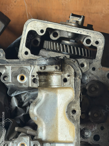 close - up photo of old motorcycle engine