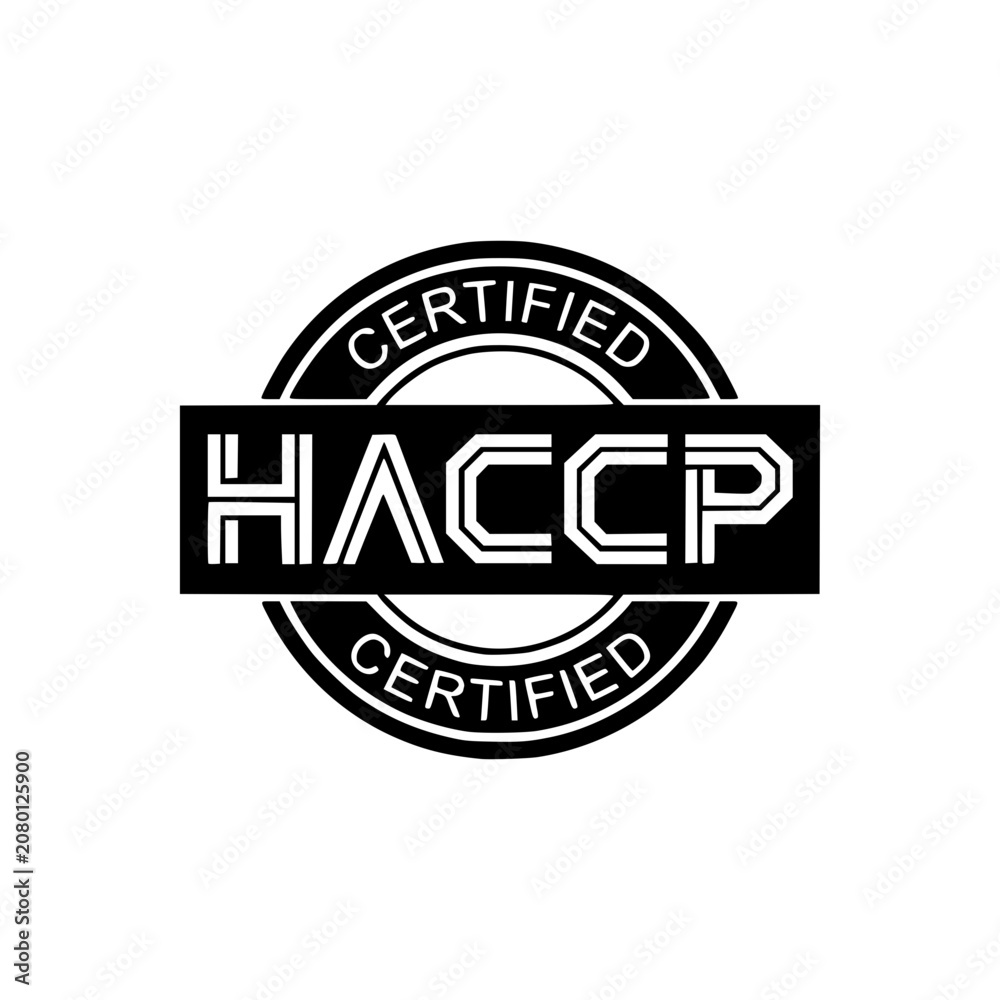 Obraz premium HACCP Certified Seal: A black and white circular stamp signifies HACCP certification, indicating adherence to Hazard Analysis Critical Control Point principles for food safety and quality assurance.