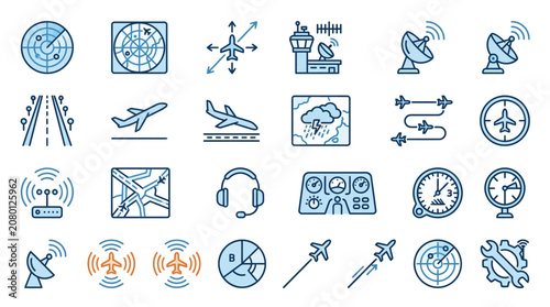 Icons of various communication and technology symbols arranged on a plain surface
