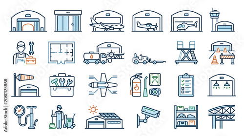 Various industrial and technological icons depicting different scenes and objects.