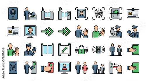 Business professionals interact digitally with technology and security icons on screens.