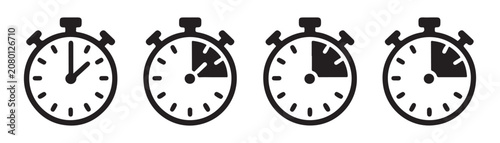 Photos Set of four stopwatch icons featuring varied progress completion on transparent background graphic