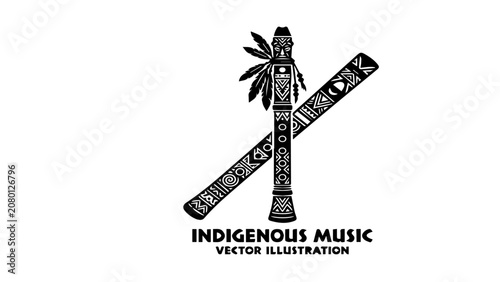 Vector illustration of totem pole with musical instrument, symbolizing indigenous music culture