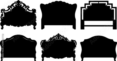 Tableau sur toile Collection of vintage and classic bed headboard silhouettes vector illustration