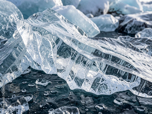 icicles on the frozen river, winter background