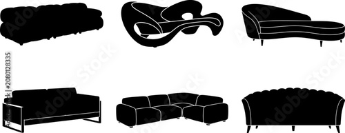 Foto Diverse Collection of Modern and Classic Sofa Silhouettes: Vector Icons for Home Interior Design, Furniture Stores, and Residential Decor Projects