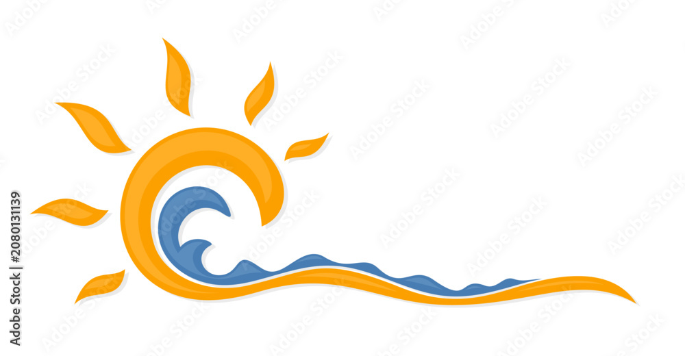 Obraz premium A stylized symbol of sunrise with blue sea. 