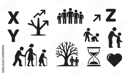 Konstfotografi Family trees growth and evolution concept with hourglass for time and heart for love