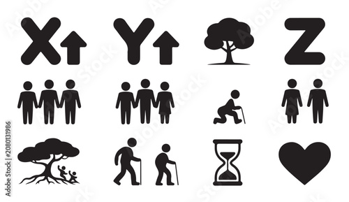 Photography Family generation growth and time concept with tree of life and an hourglass