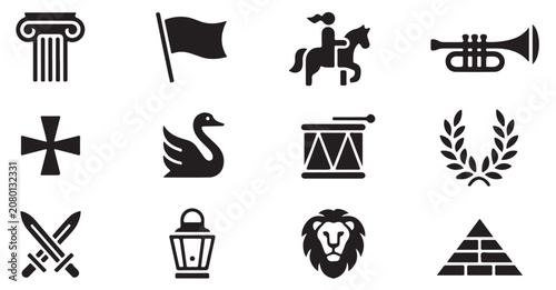 Canvastavla Ancient symbols and medieval emblems depicting various historical and cultural icons collection