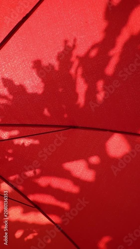 Vertical Tropical Leaf Shadows on Beach Umbrella, Summer Holiday Background