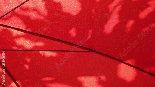 Tropical Leaf Shadows on Beach Umbrella, Summer Vacation Background