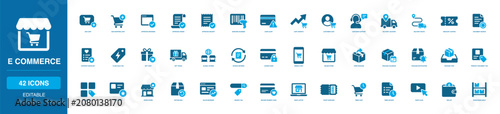 Ecommerce Solid Icon Set with add cart, approved order, receipt, barcode scanner, delivery location, discount coupon, online store, secure payment card, warehouse shelf and return box