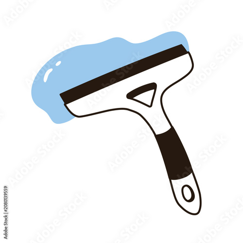 Window squeegee. Glass cleaning tool with handle, water and moist wiping equi...