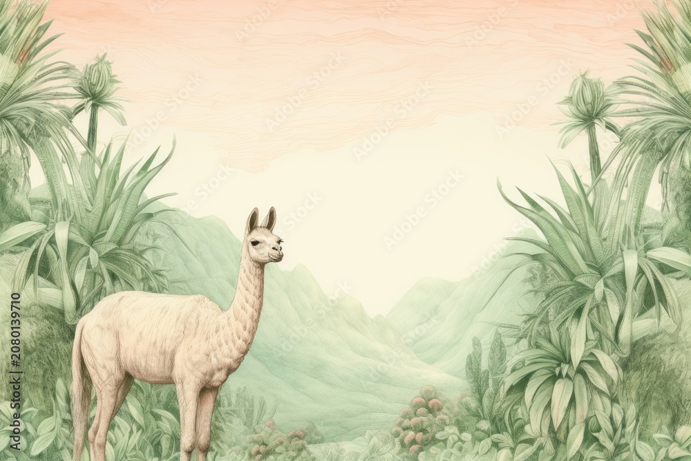 Fototapeta premium Llama landscape outdoors drawing.