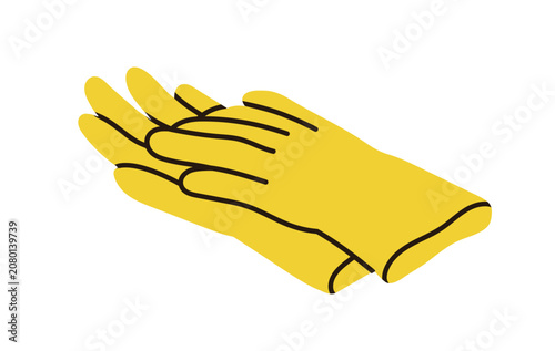 Yellow rubber latex gloves pair for household cleaning and dishwashing protec...