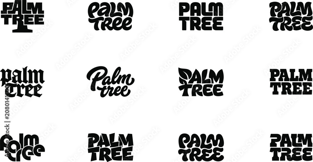 Fototapeta premium Palm Tree Typography Quotes Vector Bundle with Tropical Lettering, Silhouette and Leaf Elements for Summer T-shirts, Beach Tumblers, Tote Bags, Decals, Stickers and Cricut Craft Projects.