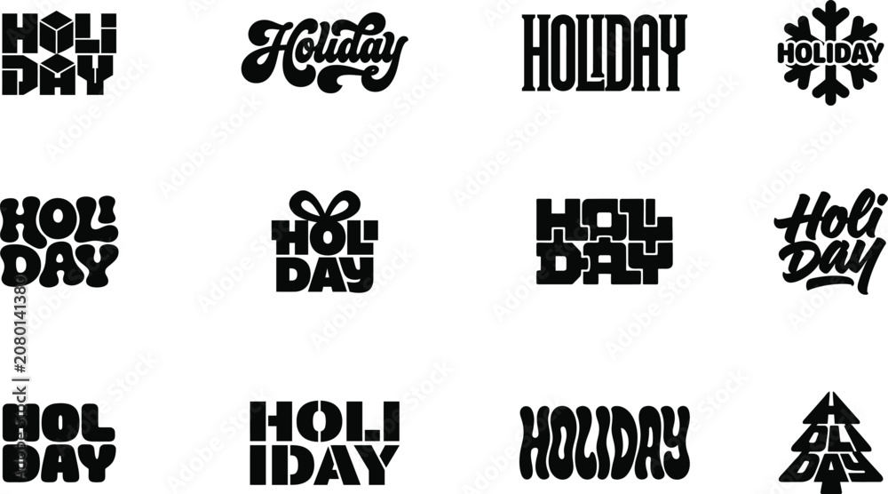 Obraz premium Holiday Typography Quotes Vector Bundle with Festive Lettering, Gift Box, Snowflake and Pine Tree Elements for Christmas T-shirts, Greeting Cards, Decals and Cricut Sublimation Crafts.