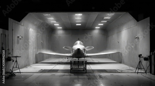 Experimental Aircraft in Wind Tunnel for Aerodynamic Testing