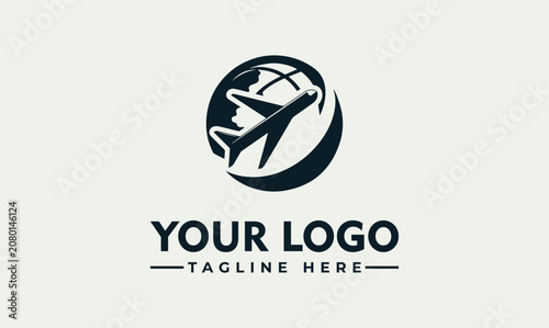 Fotografie Minimalist Travel Airplane and Globe Vector Logo Illustration Design Concept