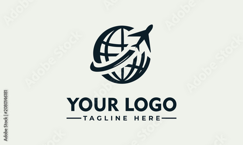 Konstfotografi Global Travel Agency Vector Logo Illustration Design Featuring An Airplane Circl