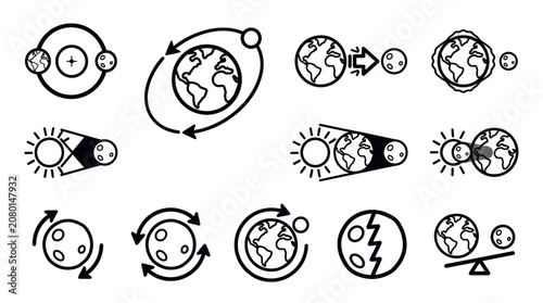 Orbital Mechanics and Celestial Motion Outline Icon Collection